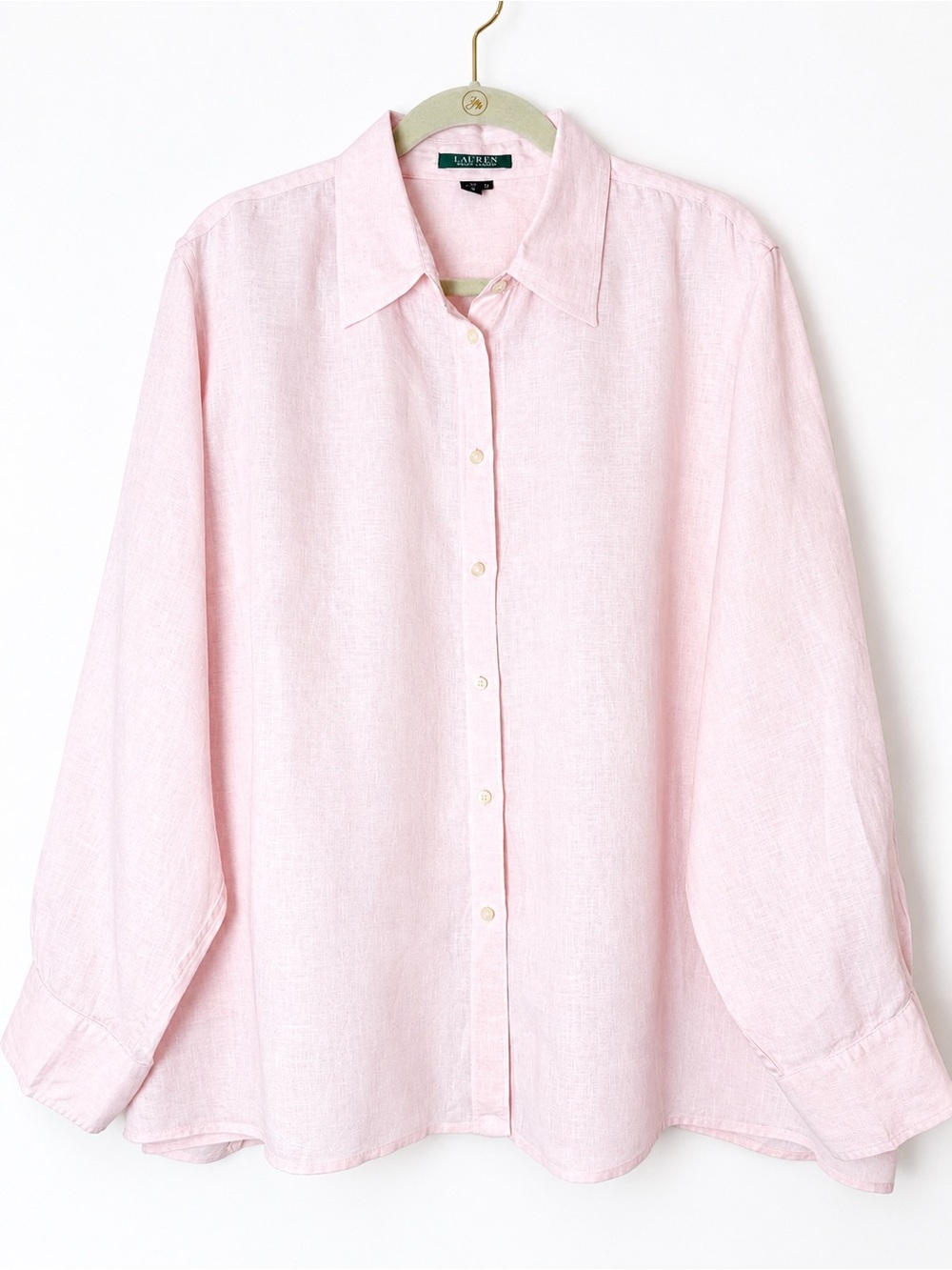 Lauren Ralph Lauren 100% Linen Pink Button Down Shirt Women's Plus 2X